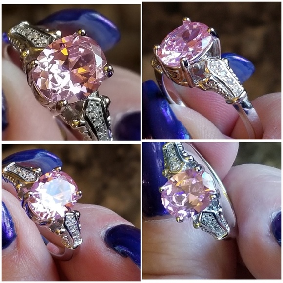 Genuine 3ct Pink & White Sapphire Ring Size 9 - Picture 4 of 6